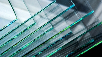 Stacked sheets of glass.