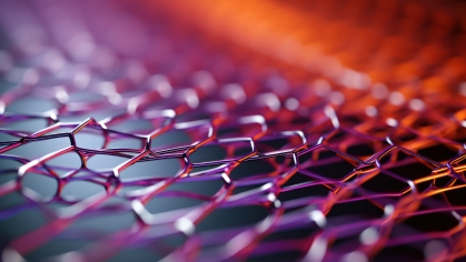 Graphic image showing nanotechnology material in purple and orange.