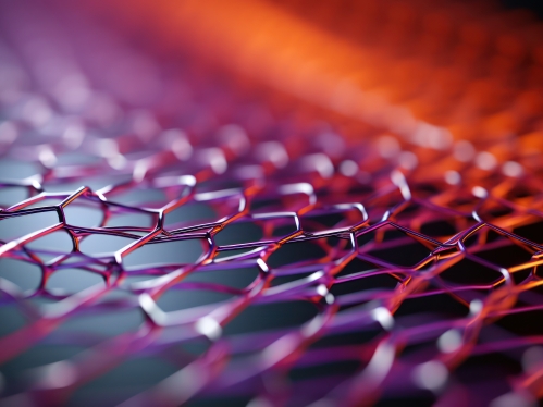 Graphic image showing nanotechnology material in purple and orange.