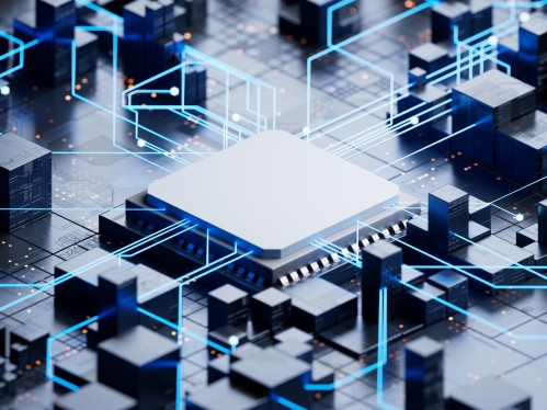 Technology circuit board and core, 3d rendering.